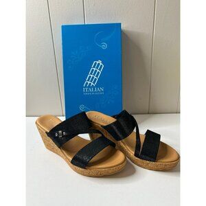 Italian Shoemakers Women's Black Adriane Cork Wedge Sandals Size 6